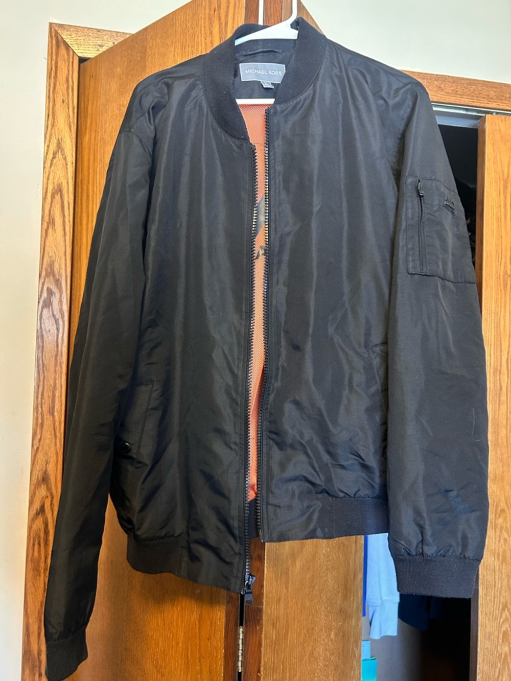 Michael Kors Black Bomber Jacket with Orange Liner